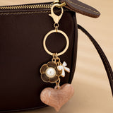Swirl Heart Pearl Floral Bow Bag Charm Keychain