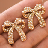 18k Bow Pearl Earrings