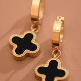 18K Clover Pearl Drop Earrings Waterproof Stainless Steel