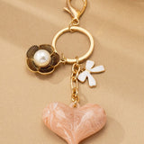 Swirl Heart Pearl Floral Bow Bag Charm Keychain