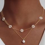 18k Flower Pearl Duo Necklace
