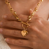 18k Heart Pendant Necklace Gold Non-tarnish Stainless Steel Necklace