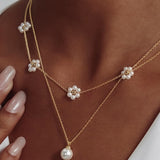 18k Flower Pearl Duo Necklace