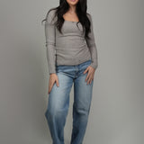 The Josephine Lace-Edge Square Neck Knit Top