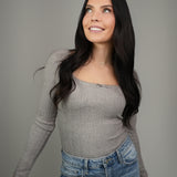 The Josephine Lace-Edge Square Neck Knit Top