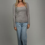 The Josephine Lace-Edge Square Neck Knit Top