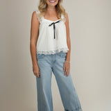 The Josephine Lace Detail Bow Neck Top