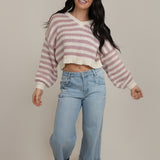 The Sadie Long-Sleeve V-Neck Striped Cropped Sweater