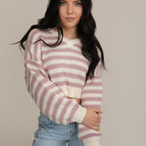 The Sadie Long-Sleeve V-Neck Striped Cropped Sweater