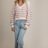 The Sadie Long-Sleeve V-Neck Striped Cropped Sweater
