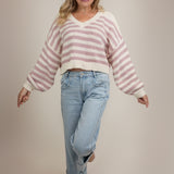 The Sadie Long-Sleeve V-Neck Striped Cropped Sweater
