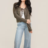 The Sophie Eyelash Textured Stripe Tie Front Crop Cardigan
