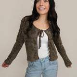 The Sophie Eyelash Textured Stripe Tie Front Crop Cardigan