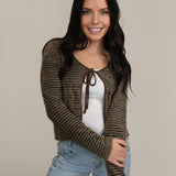 The Sophie Eyelash Textured Stripe Tie Front Crop Cardigan