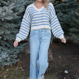 The Sadie Long-Sleeve V-Neck Striped Cropped Sweater