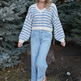 The Sadie Long-Sleeve V-Neck Striped Cropped Sweater