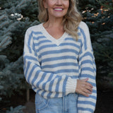 The Sadie Long-Sleeve V-Neck Striped Cropped Sweater