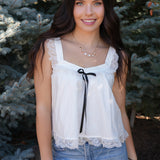 The Josephine Lace Detail Bow Neck Top