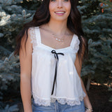 The Josephine Lace Detail Bow Neck Top
