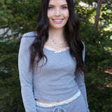 The Clara Grey Lace Pajama Set