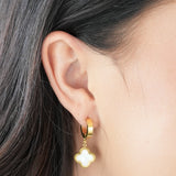 18K Clover Pearl Drop Earrings Waterproof Stainless Steel