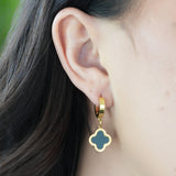 18K Clover Pearl Drop Earrings Waterproof Stainless Steel