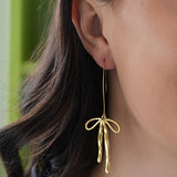 18K Long Bow Threader Earrings