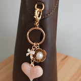Swirl Heart Pearl Floral Bow Bag Charm Keychain