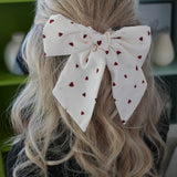 Valentine Heart Cream Scrunchie with Bow